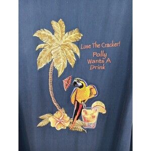 Luau Embroidered Hawaiian Shirt XL Blue 100% Finest Silk Limited Edition EUC